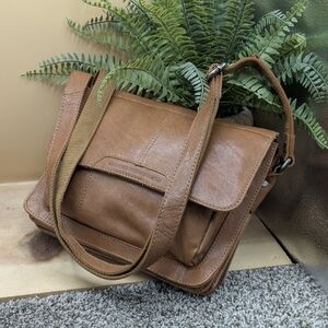 Spikes & Sparrows Brown Leather Adjustable Cross Body Purse Bag